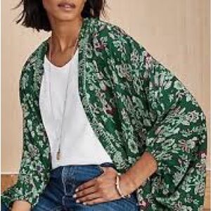 JJill Floral Green Kimono Cardigan